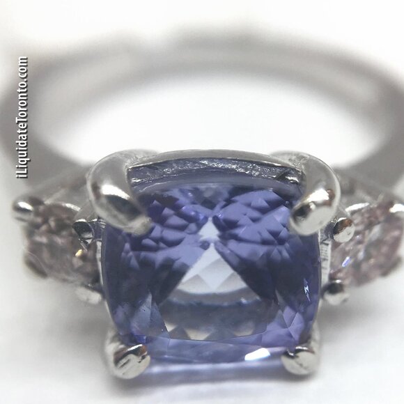 Beautiful 3-Stone Tanzanite and Diamond Ring. Over 3CTW in 14K White Gold. - Picture 10 of 12